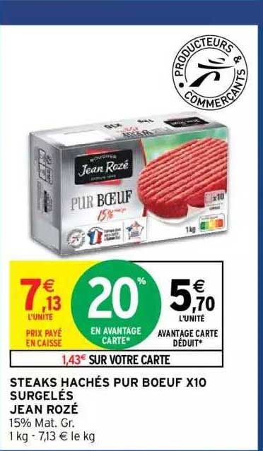steaks hachés pur boeuf x10 surgelés jean rozé