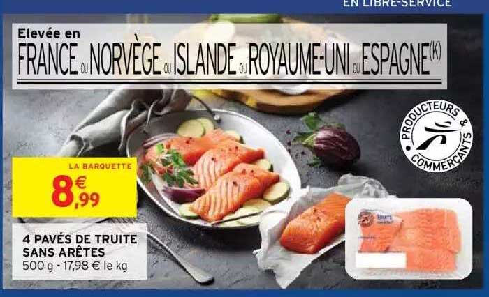 4 pavés de truite sans arêtes