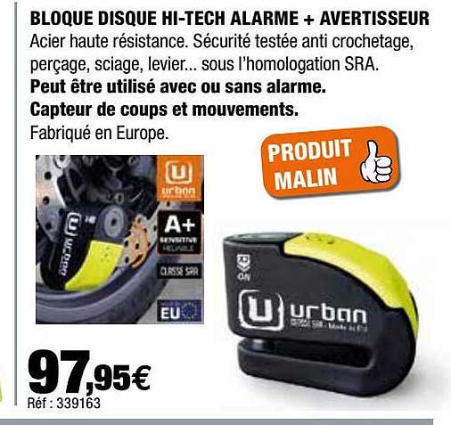 bloque disque hi-tech alarme + avertisseur urban