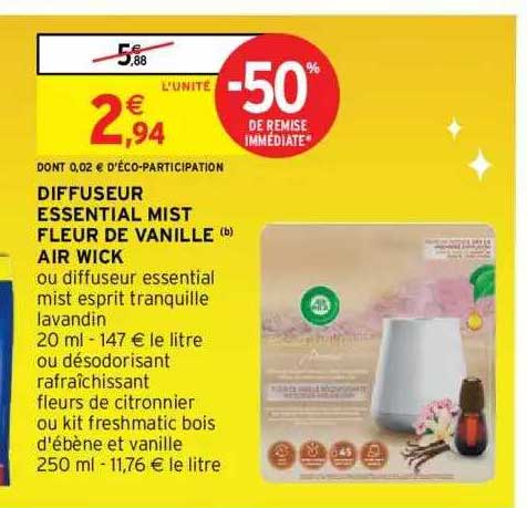 diffuseur essential mist fleur de vanille air wick