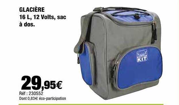 glacière 16l, 12 volts, sac à dos