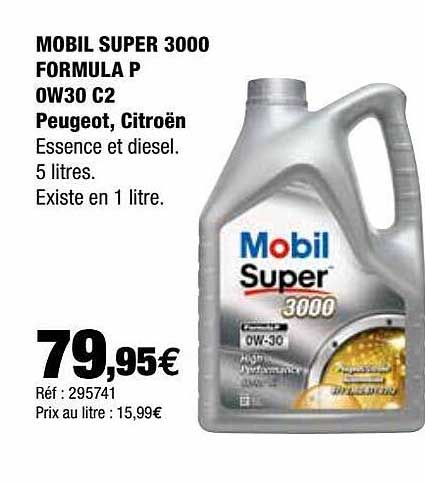 mobil super 3000 formula p 0w30 c2 peugeot, citroën