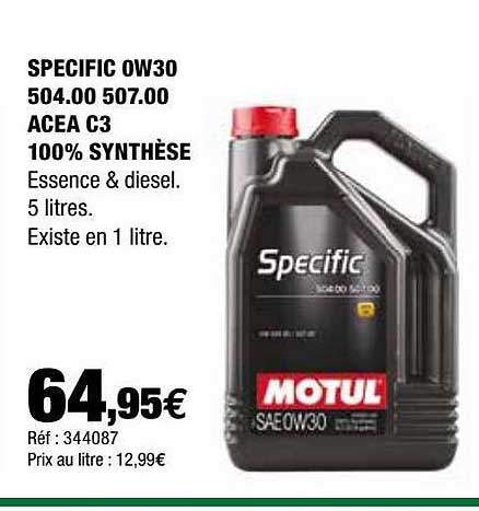 specific 0w30 504.00 507.00 acea c3 100% synthèse motul