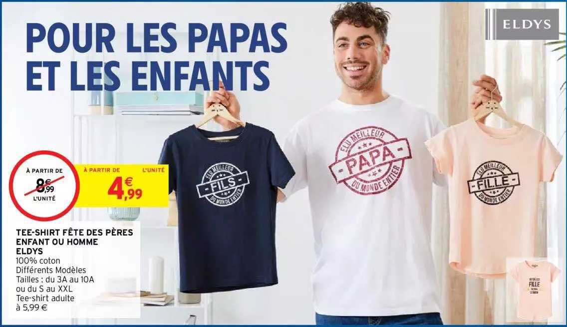 tee-shirt fête des pères enfant ou homme eldys