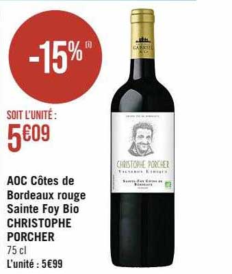 Aoc Côtes De Bordeaux Rouge Sainte Foy Bio Christophe Porcher