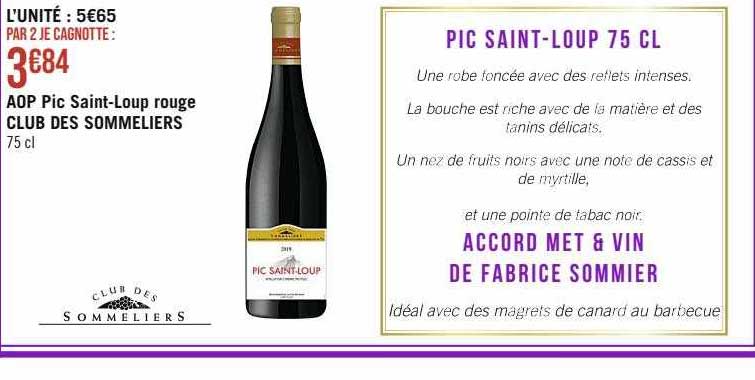 aop pic saint-Loup rouge club des sommeliers