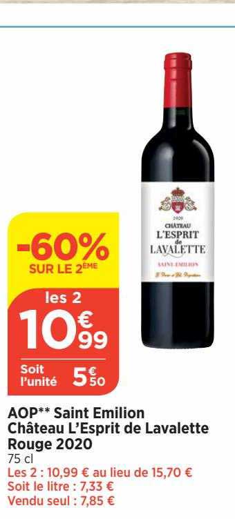 aop saint emilion château l'esprit de lavalette rouge 2020
