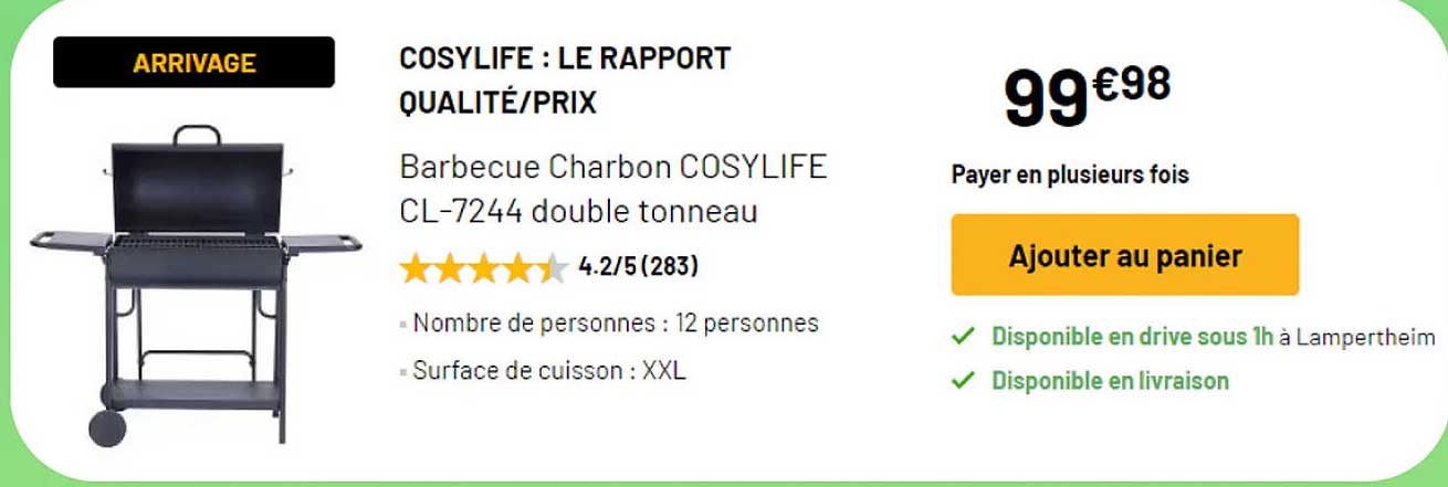 barbecue charbon cosylife cl-7244 double tonneau