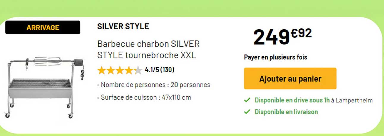 barbecue charbon silver style tournebroche xxl silver style