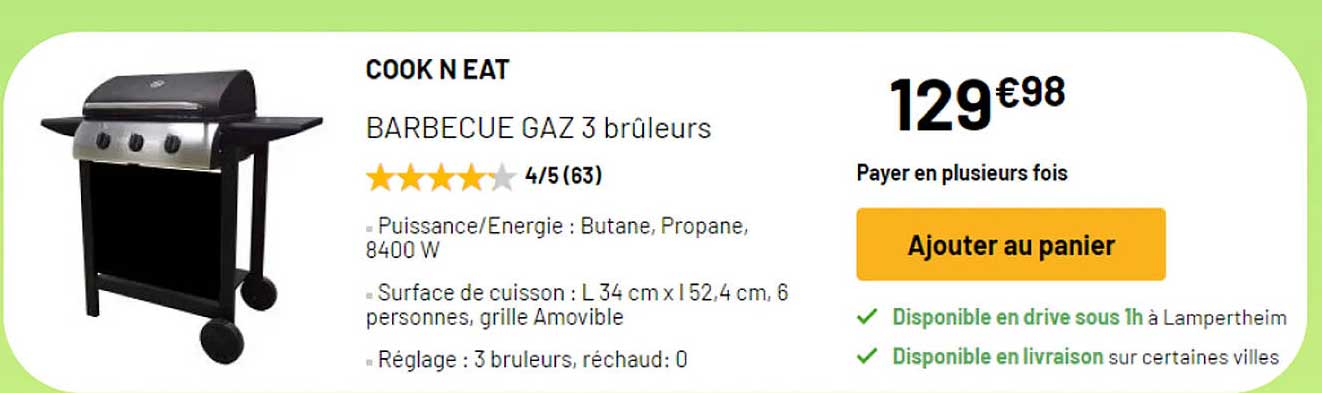 Barbecue Gaz 3 Brûleurs Cook N Eat