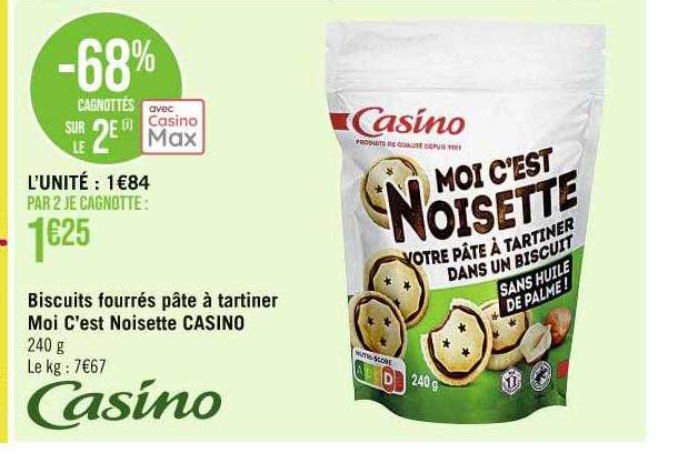 biscuits fourrés pâte à tartiner moi c'est noisette casino