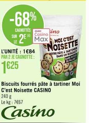 biscuits fourrés pâte à tartiner moi c'est noisette casino