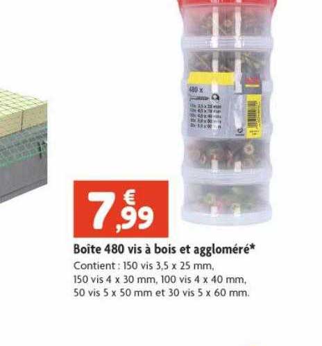 boîte 480 vis à bois et aggloméré