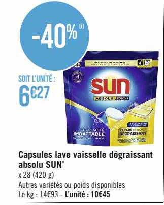 capsules lave vaisselle dégraissant absolu sun