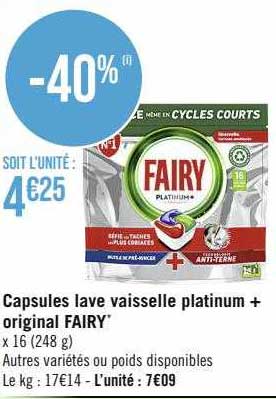 capsules lave vaisselle platinum + original fairy