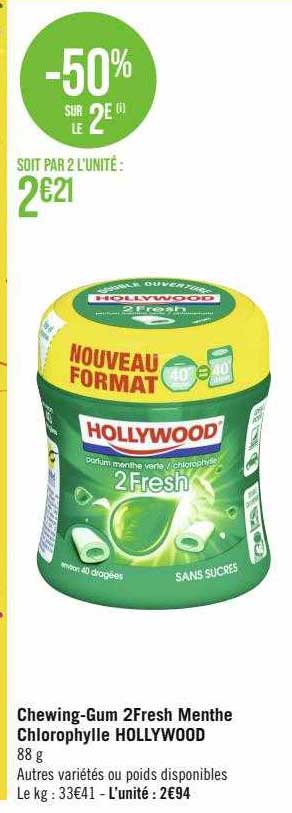 chewing-gum 2Fresh menthe chlorophylle hollywood
