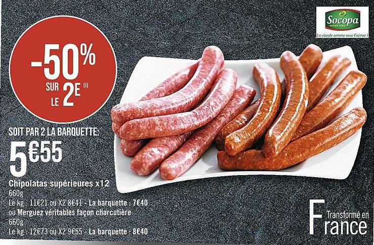 chipolatas supérieures x12 ou merguez véritables façon charcutière