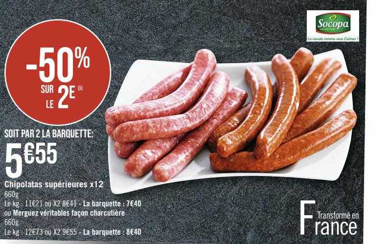 chipolatas supérieures x12 ou merguez véritables façon charcutière