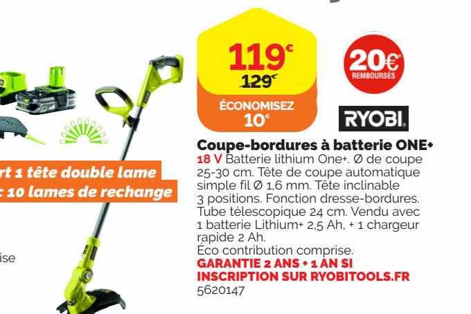 coupe-bordures à batterie one+ ryobi