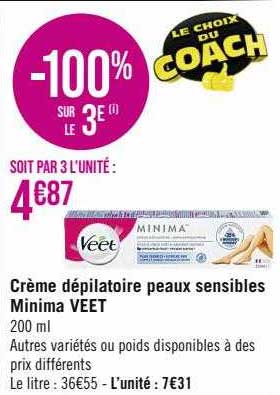 crème dépilatoire peaux sensibles minima veet