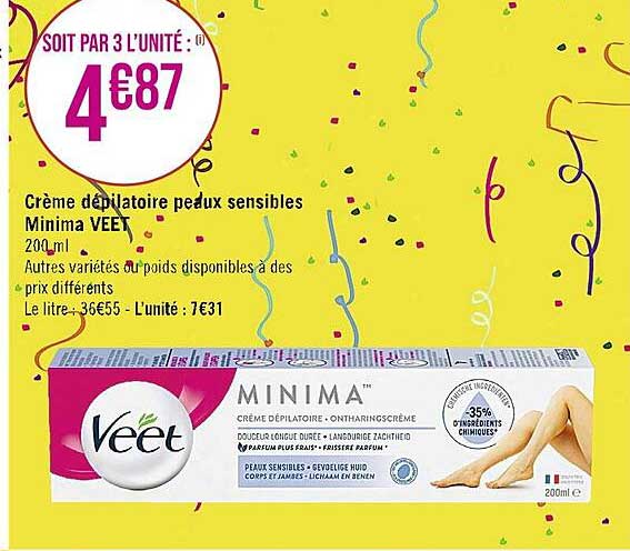 crème dépilatoire peaux sensibles minima veet