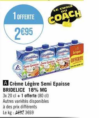 crème légère semi épaisse bridélice 18% mg