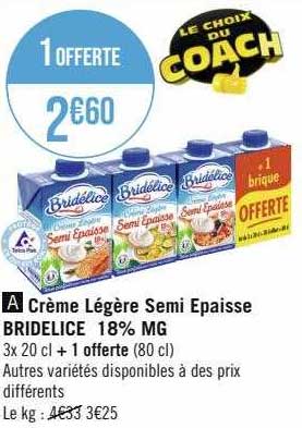 crème légère semi épaisse bridélice 18% mg
