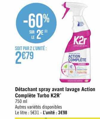 détachant spray avant lavage action complète turbo k2r