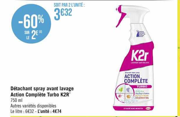 détachant spray avant lavage action complète turbo k2r
