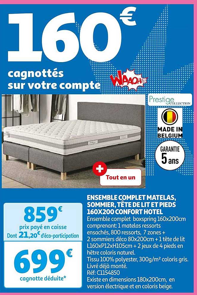 Ensemble Complet Matelas, Sommier, Tête De Lit Et Pieds 160 X 200 Confort Hotel