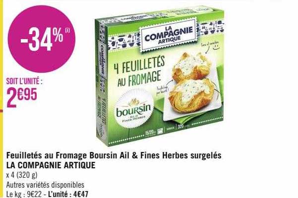 feuilletés au fromage boursin ail & fines herbes surgelés la compagnie artique