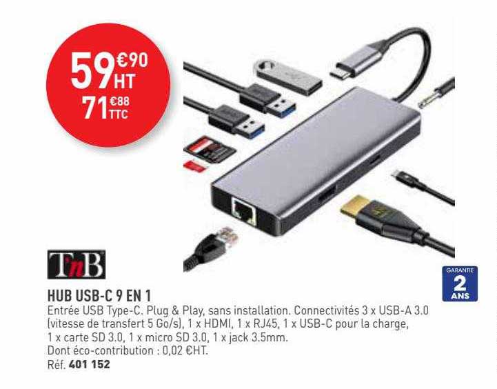 hub usb-c 9 en 1 tnb
