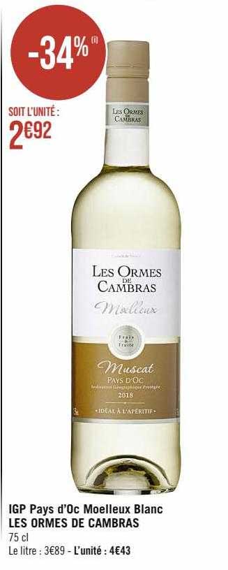 igp pays d'oc moelleux blanc les ormes de cambras