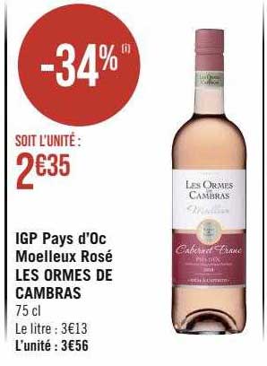 igp pays d'oc moelleux rosé les ormes de cambras