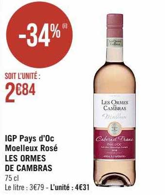 igp pays d'oc moelleux rosé les ormes de cambras