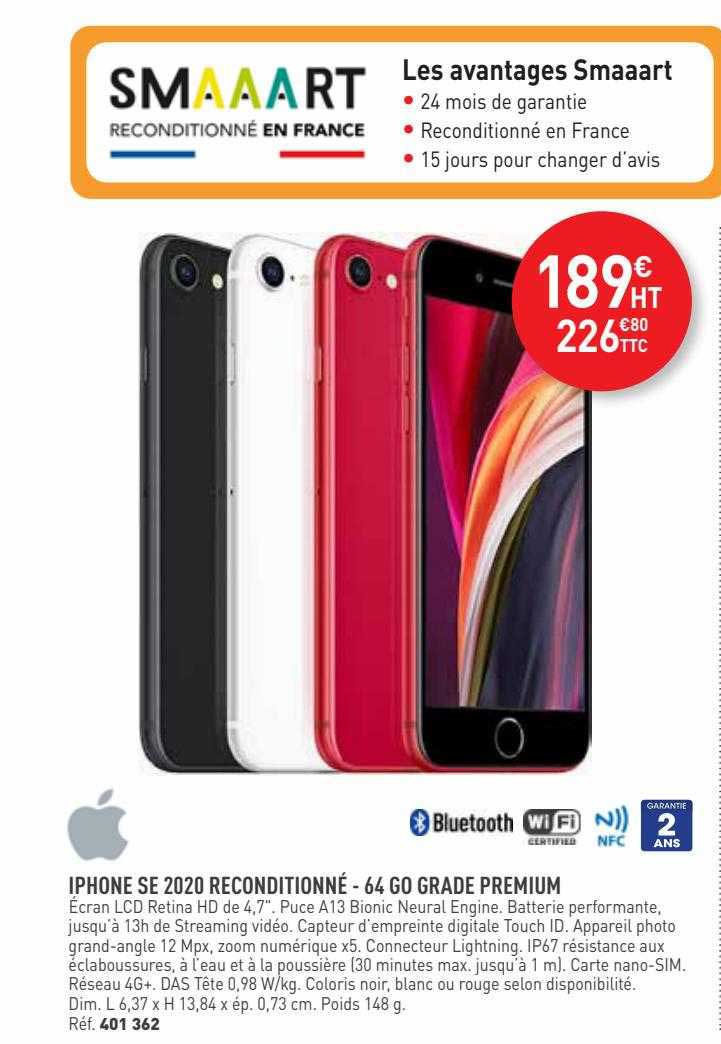 iphone se 2020 reconditionné - 64 go grade premium