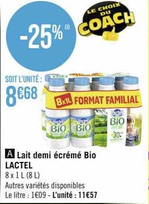 Lait Demi écrémé Bio Lactel