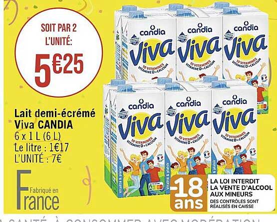 lait demi-écrémé viva candia