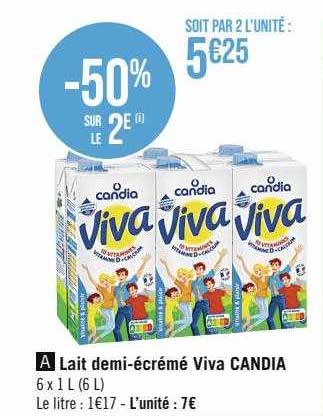 lait demi-écrémé viva candia