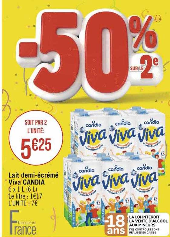 lait demi-écrémé viva candia