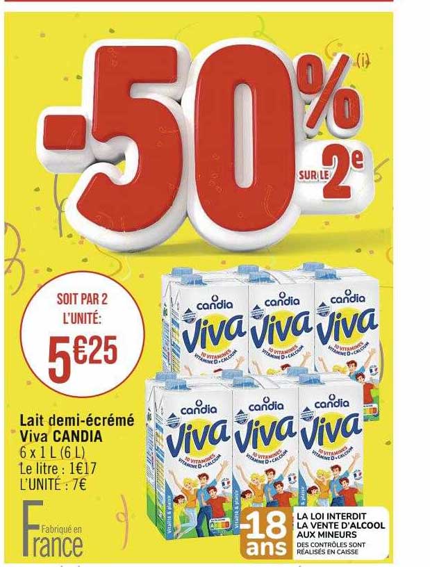 Lait Demi-écrémé Viva Candia