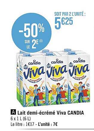 lait demi-écrémé viva candia