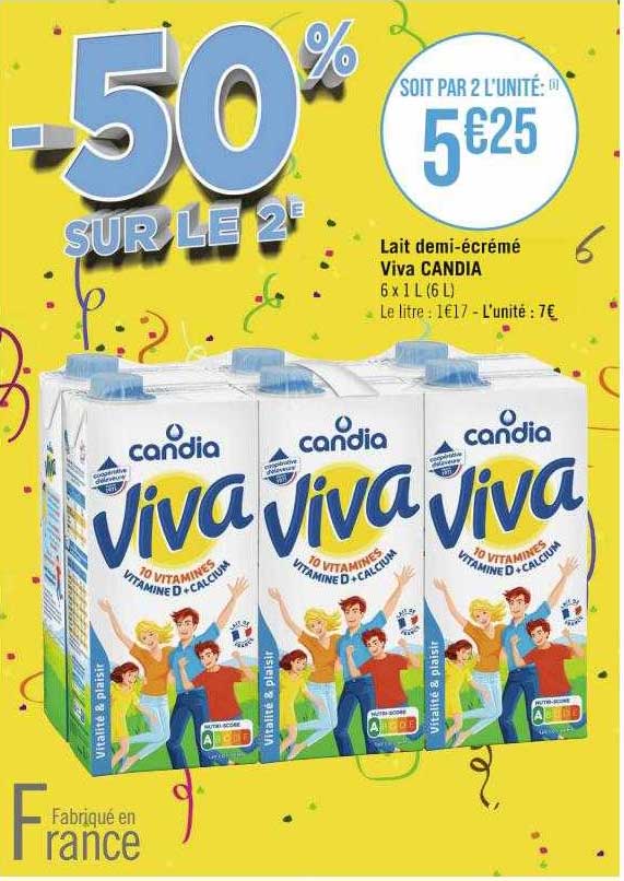 lait demi-écrémé viva candia