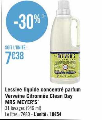 lessive liquide concentré parfum verveine citronnée clean day mrs meyer's