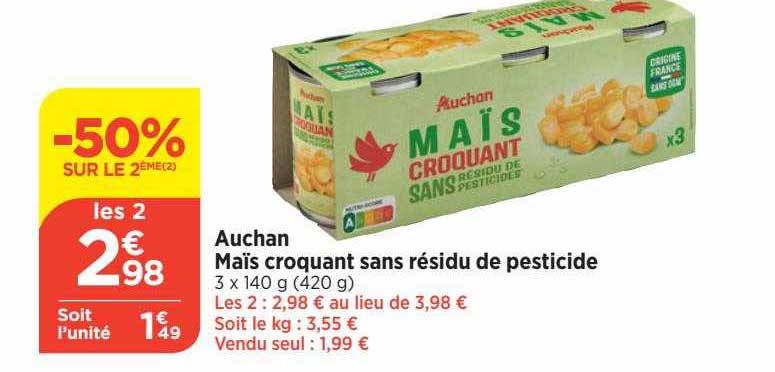 maïs croquant sans résidu de pesticide auchan