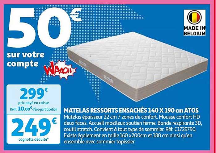 matelas ressorts ensachés 140 x 190 cm atos