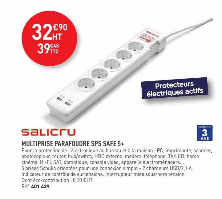 multiprise parafoudre sps safe 5+ salicru