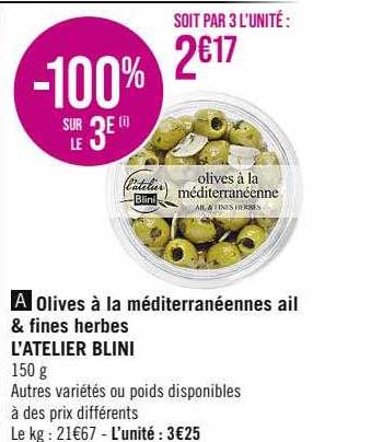 olives à la méditerranéennes ail & fines herbes l'atelier blini