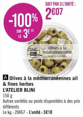olives à la méditerranéennes ail & fines herbes l'atelier blini