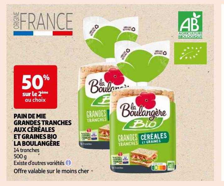pain de mie grandes tranches aux céréales et graines bio la boulangère